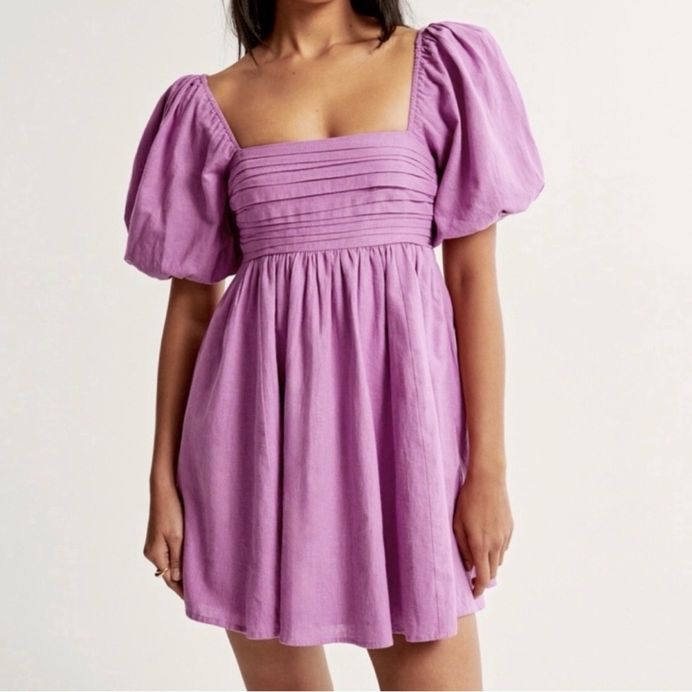 Abercrombie & Fitch Pink Puff Sleeve Mini Dress Smocked Back Babydoll Size L